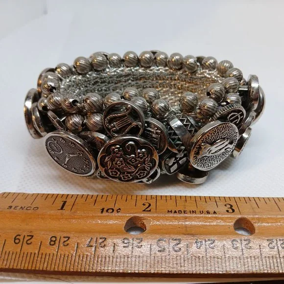 Vintage Retro Reproduction Aestetic Revival Elastic Band Button Bracelet #2W - Picture 7 of 14